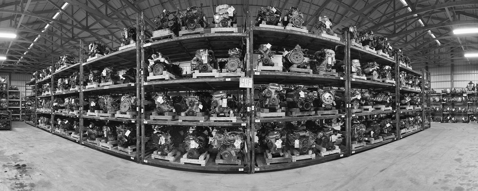 Used engines in the warehouse at Doug's Auto Recyclers in Coldwater, MI